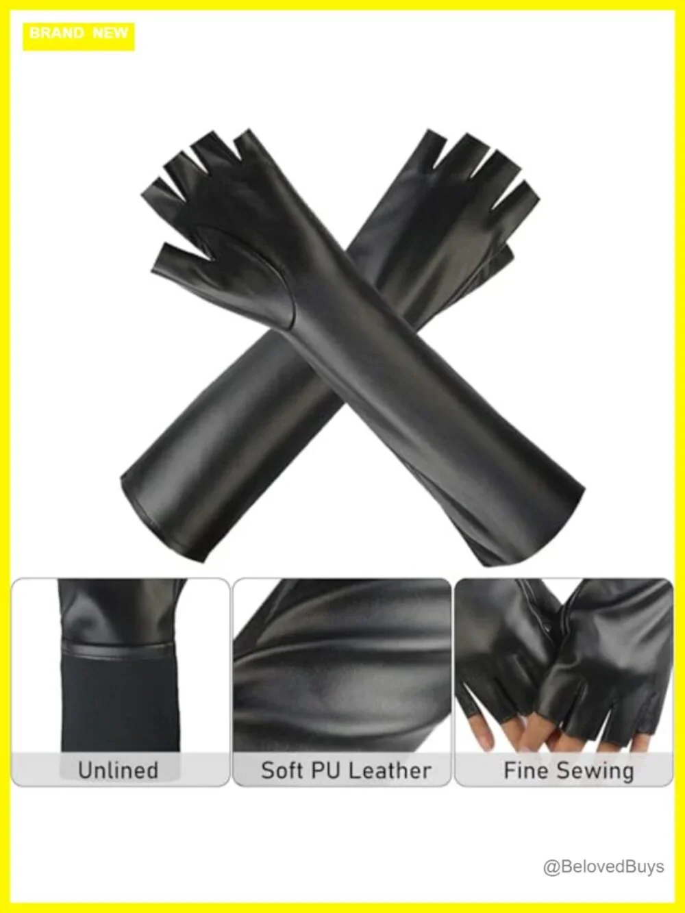Fingerless PU Leather Gloves for Women Long Arm Warmers for Halloween Cosplay